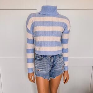 NWT-Francesca's Janae Striped Turtleneck Pullover Striped Blue/White Sweater-XS
